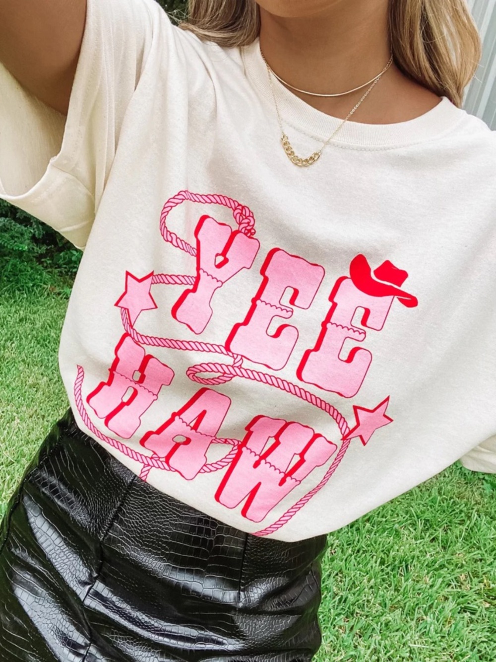 NWT Vici Western Motif White Tee with Pink and Red Graphic 'Yee Haw'